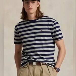 MENS POLO RALPH LAUREN S/S T-SHIRT~SZ XXL~GRAY / NAVY STRIPES~NWT